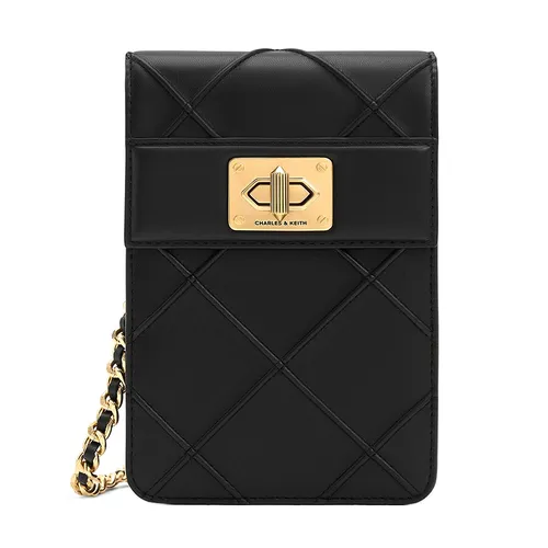 Túi Đeo Chéo Nữ Charles & Keith CNK Eleni Quilted Elongated Crossbody Bag 80681129 Black Màu Đen