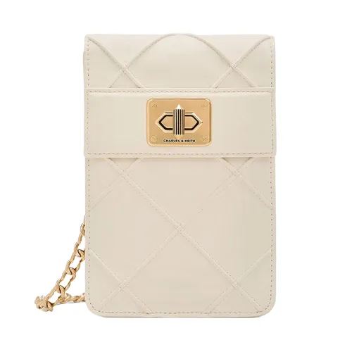 Túi Đeo Chéo Nữ Charles & Keith CNK Eleni Quilted Elongated Crossbody Bag 80681129 Cream Màu Kem
