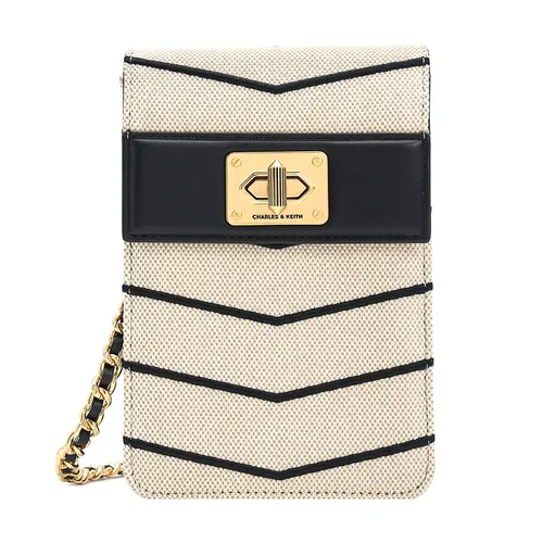 Túi Đeo Chéo Nữ Charles & Keith CNK Eleni Quilted Elongated Crossbody Bag 80681129 Multi Màu Be Phối Đen
