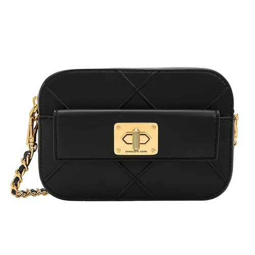 Túi Đeo Chéo Nữ Charles & Keith CNK Eleni Quilted Zip Crossbody Bag Black 80671632 Màu Đen