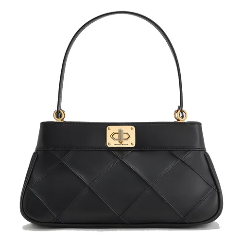 Túi Xách Nữ Charles & Keith CNK Eleni Quilted Shoulder Bag Black 50671630 Màu Đen