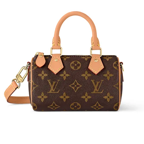 Túi Xách Nữ Louis Vuitton LV Nano Speedy Handbag Strap In Brown Canvas M81085 Màu Nâu Đen