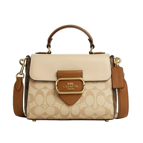 Túi Xách Tay Nữ Coach Morgan Top Handle In Blocked Signature Canvas CR327 Màu Kem Nâu