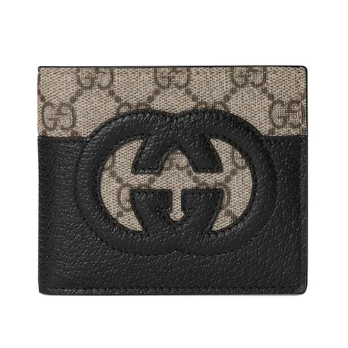 Túi xách Gucci Nam Ví - Ví Nam Gucci Wallet With Cut-Out Interlocking G 701420 Màu Đen/Be - Vua Hàng Hiệu