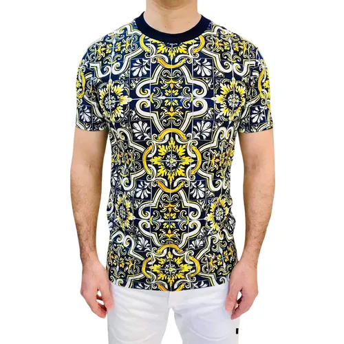 Áo Phông Nam Dolce & Gabbana D&G Logo Baroque G8KD0T TShirt Phối Màu Size 44