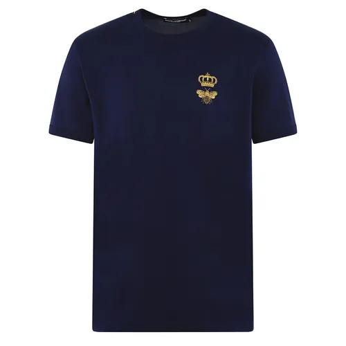 Dolce & Gabbana Nam Xanh đậm - Áo Phông Nam Dolce & Gabbana D&G Motif Embroidered Crewneck G8PV1Z TShirt Màu Xanh Đậm Size 44 - Vua Hàng Hiệu