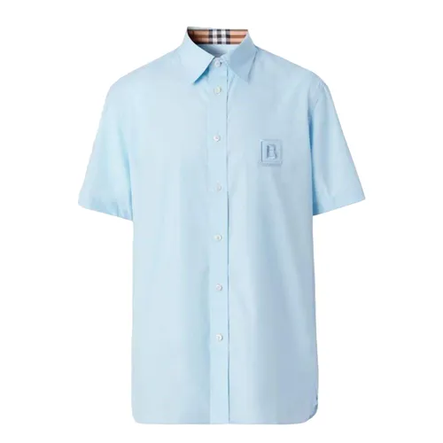 Burberry - Áo Polo Nam Burberry Check Collar Piqué Shirt 8053022 Màu Xanh Nhạt Size M - Vua Hàng Hiệu