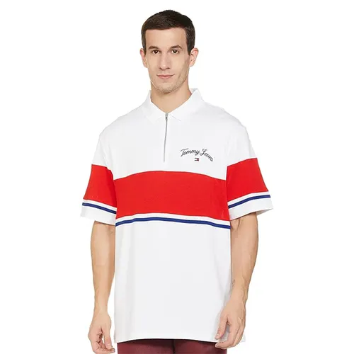 Thời trang Tommy Hilfiger Áo Polo - Áo Polo Nam Tommy Hilfiger Skate Serif Block Rugby Polo Shirt DM16595 100 Màu Trắng Size M - Vua Hàng Hiệu