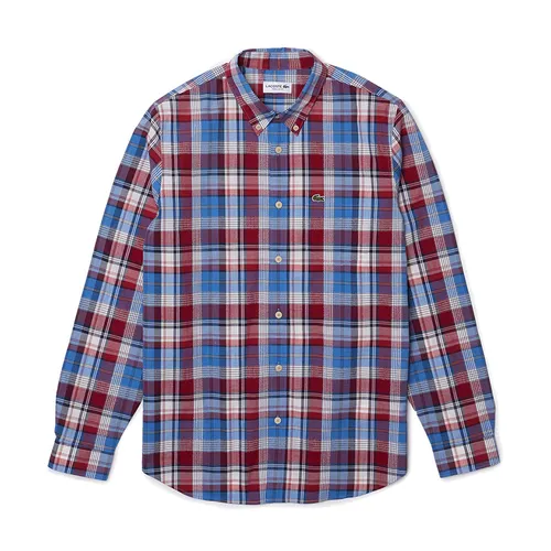 Áo Sơ Mi Dài Tay Nam Lacoste Men's Checked Stretch Cotton Shirt CH9041-52G Kẻ Caro Xanh Đỏ Size 38