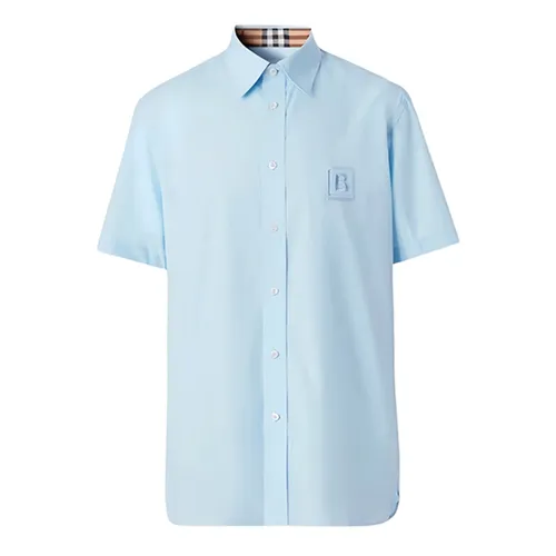 Áo Sơ Mi Nam Burberry Square Logo Embroidered Màu Xanh Dương Size M