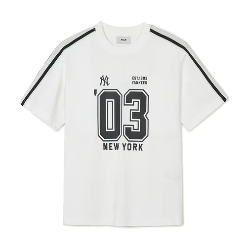 Áo Thun MLB Sports Varsity Track Short Sleeve T-Shirt New York Yankees 3ATSV2143-50IVS Màu Trắng Kem