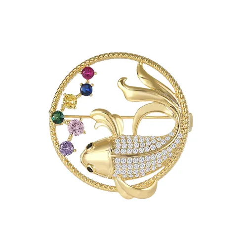 Cài Áo Nữ Meri Circle Jade Fish BR726 Màu Vàng Gold
