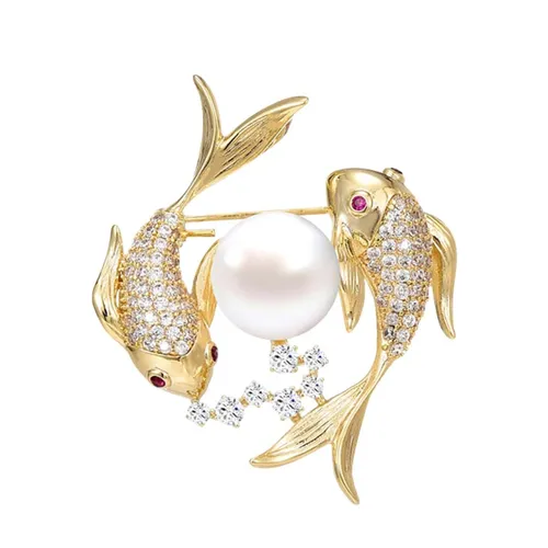 Cài Áo Nữ Meri Lucky Koi Pearl BR707 Màu Vàng Gold