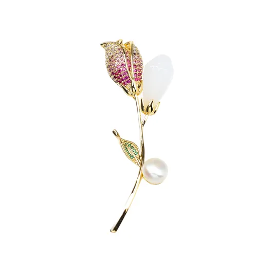 Phụ kiện Cài áo - Cài Áo Nữ Meri Rosebud & Pearl BR740 Màu Vàng/Hồng - Vua Hàng Hiệu