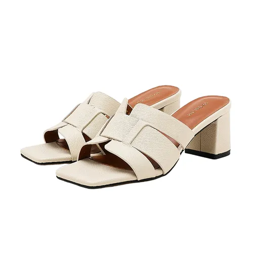 Dép Cao Gót Nữ Pazzion Virginia Cowhide Leather Heels 6988-1ABEG034 Màu Be - Dép - Vua Hàng Hiệu