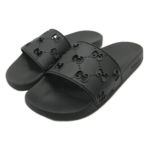Dép Nam Gucci Rubber GG Slide Sandal Black 575957 Màu Đen Size 8