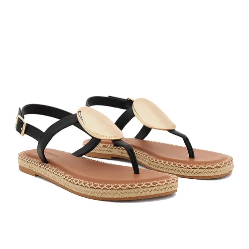 Dép Nữ Charles & Keith CNK Metallic Oval Espadrille Sandals Black 70580228 Màu Nâu Đen