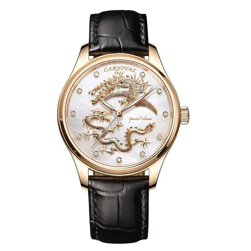 Đồng hồ - Đồng Hồ Nam I&W Carnival 8101G-D Long Phụng Màu Đen Vàng - Vua Hàng Hiệu