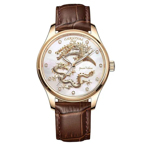 Đồng Hồ Nam I&W Carnival 8101G-T Long Phụng Màu Nâu/ Vàng Hồng