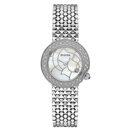 Đồng Hồ Nữ Bulova 96R209 Diamond Studded Steel Bracelet Quartz White MOP Dial Watch Màu Bạc