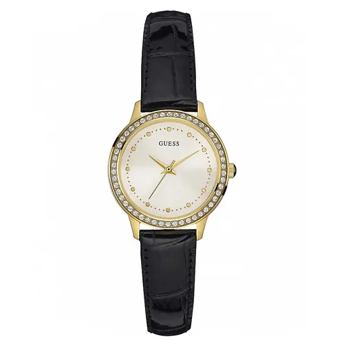 Đồng Hồ Nữ Guess Chelsea Quartz Crystal Leather Watch 30mm W0648L1 Màu Đen Vàng