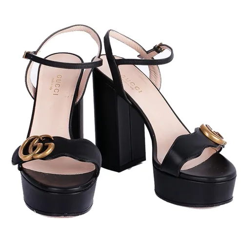 Giày Cao Gót Nữ Gucci Sandales Cuir Noir Màu Đen Be Size 38