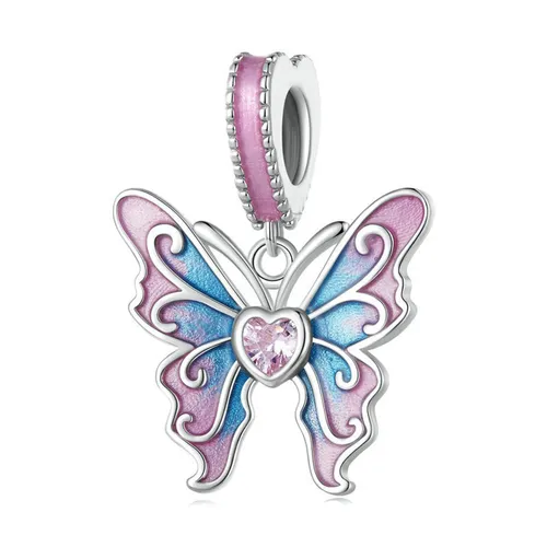 Trang sức - Hạt Vòng Charm Nữ Lili Jewelry Đính Đá CZ Cassandra LILI_085802 Hồ Điệp Màu Bạc Phối Hồng - Vua Hàng Hiệu