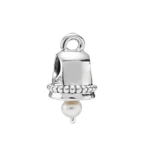 Hạt Vòng Charm Pandora Retired Pandora Silver Bell with Pearl Dangle 790517P Màu Bạc
