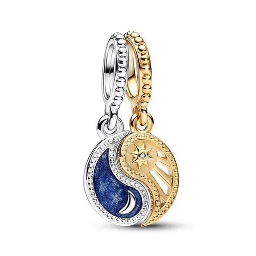 Hạt Vòng Charm Pandora Two-Tone Splittable Sun & Moon Dangle Charm 762678C01 Màu Xanh