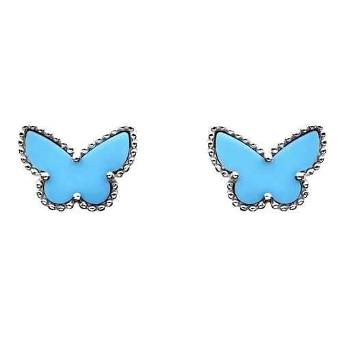 Khuyên Tai Nữ Jewery Luxury Sweet Alhambra Turquoise Butterfly 18K White Gold Earstuds Màu Xanh Bạc - Trang sức - Vua Hàng Hiệu