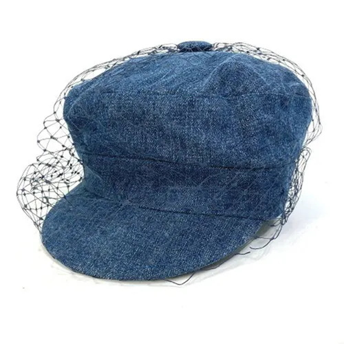 Mũ Nữ Dior Hat With Tulle Denim Veil Hat Newsboy Cotton Blue Màu Xanh