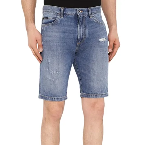 Thời trang - Quần Short Nam Dolce & Gabbana D&G Tag Gold GY4JED Màu Xanh Nhạt Size 46 - Vua Hàng Hiệu