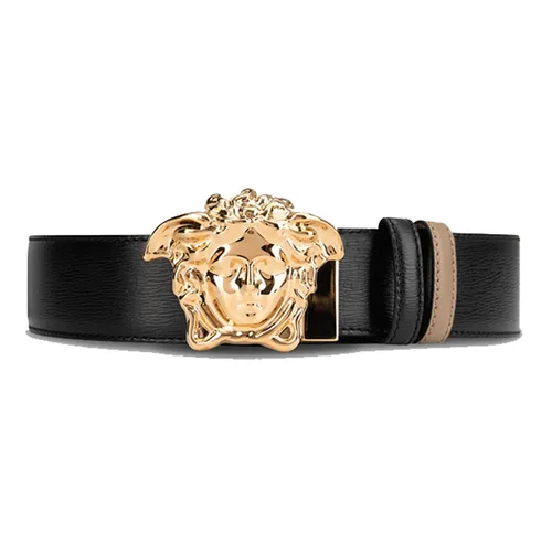 Thắt Lưng Nam Versace Belt Black Leather Logo Medusa Gold 1010325 1A09262 2BL4V Màu Đen Vàng Size 90