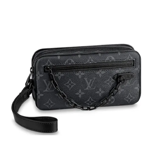 Túi Cầm Tay Nam Louis Vuitton LV Pochette Volga Monogram Eclipse M68321 Màu Xám Đen