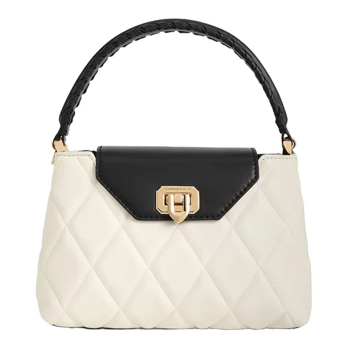 Túi Đeo Chéo Nữ Charles & Keith CNK Arwen Quilted Braided-Strap Top Handle Bag CK2-50782379 Multi Màu Kem Phối Đen