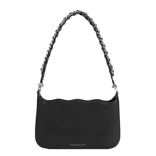 Túi Đeo Vai Nữ Charles & Keith CNK Wavy Braided Chain-Link Shoulder Bag 20271135 Màu Đen