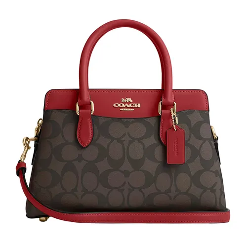 Túi Xách Tay Nữ Coach Mini Darcie Carryall Bag In Blocked Signature Canvas CH174 Màu Đỏ - Nâu