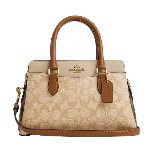 Túi Xách Tay Nữ Coach Mini Darcie Carryall Bag In Blocked Signature Canvas CS553 Màu Kem Nâu