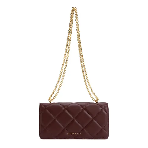 Ví Nữ Charles & Keith CNK Paffuto Chain Handle Quilted Long Wallet - Dark Chocolate 10681031-2 Màu Nâu Chocolate