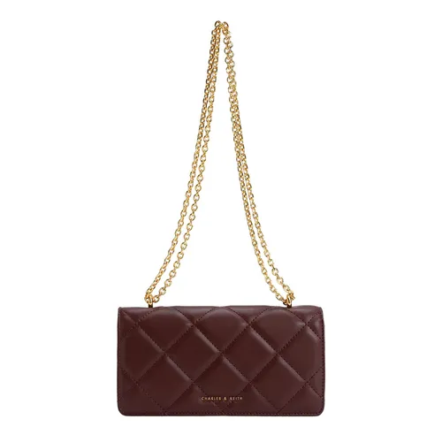Ví Nữ Charles & Keith CNK Paffuto Chain Handle Quilted Long Wallet - Dark Chocolate CK6-10681031-2 Màu Nâu Chocolate