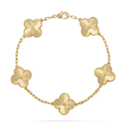 Trang sức Vòng đeo tay Vàng 18k - Vòng Đeo Tay Nữ Jewery Luxury Vintage Alhambra Bracelet, 5 Motifs 18K Yellow Gold Màu Vàng - Vua Hàng Hiệu