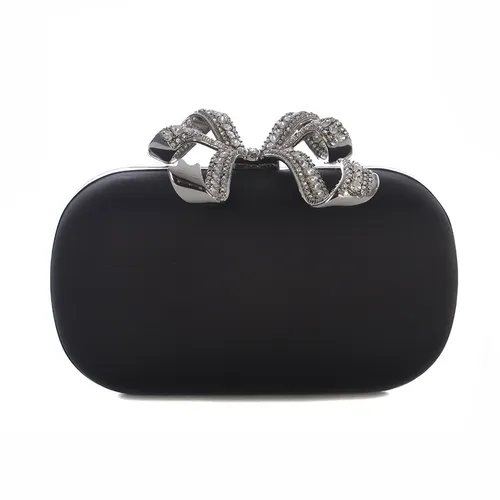 Túi Cầm Tay Nữ Self-Portrait Black Satin Bow Clutch SS24-311-BLACK Màu Đen
