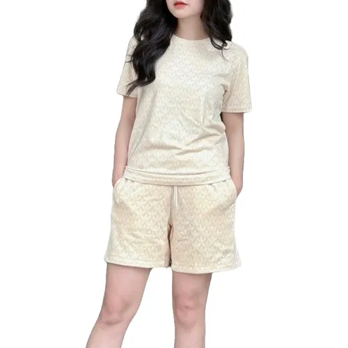 Thời trang - Bộ Quần Áo Cộc Tay Nữ Adidas Monogram IJ5983/IJ6000 Màu Be Size XS - Vua Hàng Hiệu