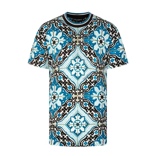 Áo Phông Nam Dolce & Gabbana D&G Blue With Majolica Printed  T-Shirt G8KD0T FI7VQ HC1NB Màu Xanh/Đen