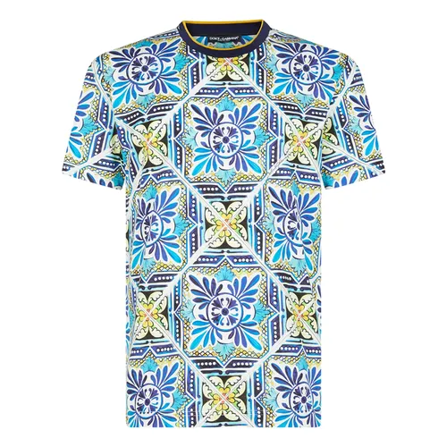 Áo Phông Nam Dolce & Gabbana D&G With Majolica Printed T-Shirt G8KD0T HS7B4 HB1MS Màu Xanh Blue Size 46