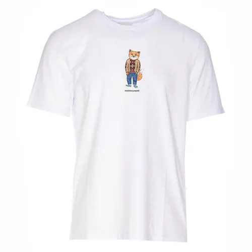 Maison Kitsuné - Áo Phông Nam Maison Kitsuné White With Dressed Fox Logo Embroidered LM00111KJ0008P100 Tshirt Màu Trắng Size S - Vua Hàng Hiệu