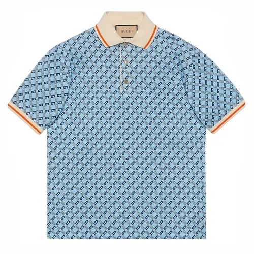 Thời trang Gucci Áo Polo - Áo Polo Nam Gucci Cotton Piquet GG Màu Xanh Blue Size XS - Vua Hàng Hiệu