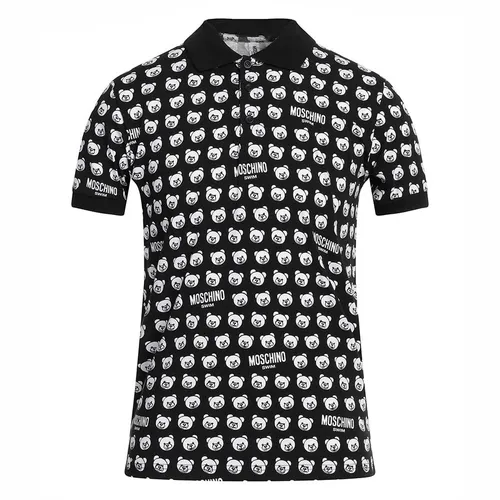 Áo Polo Nam Moschino Black With All Over Bear Logo Printed V3A1602 9420 1555 Màu Đen Trắng