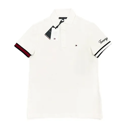 Áo Polo Nam Tommy Hilfiger Flag Logo Cuff Sleeve Polo Shirt Màu Trắng Size M L