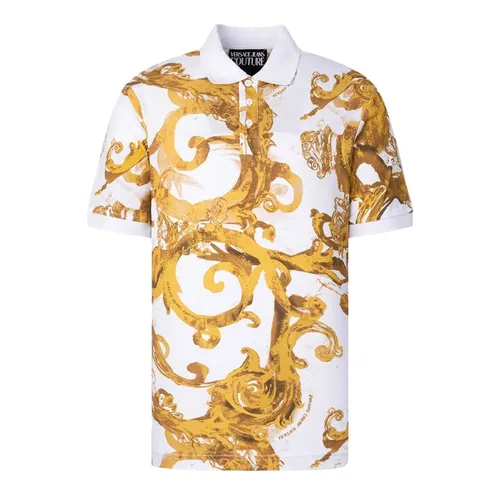 Áo Polo Nam Versace Jeans Couture White With Baroque Logo Printed 76GAG6S0 JS286 G03 Màu Vàng Trắng Size M